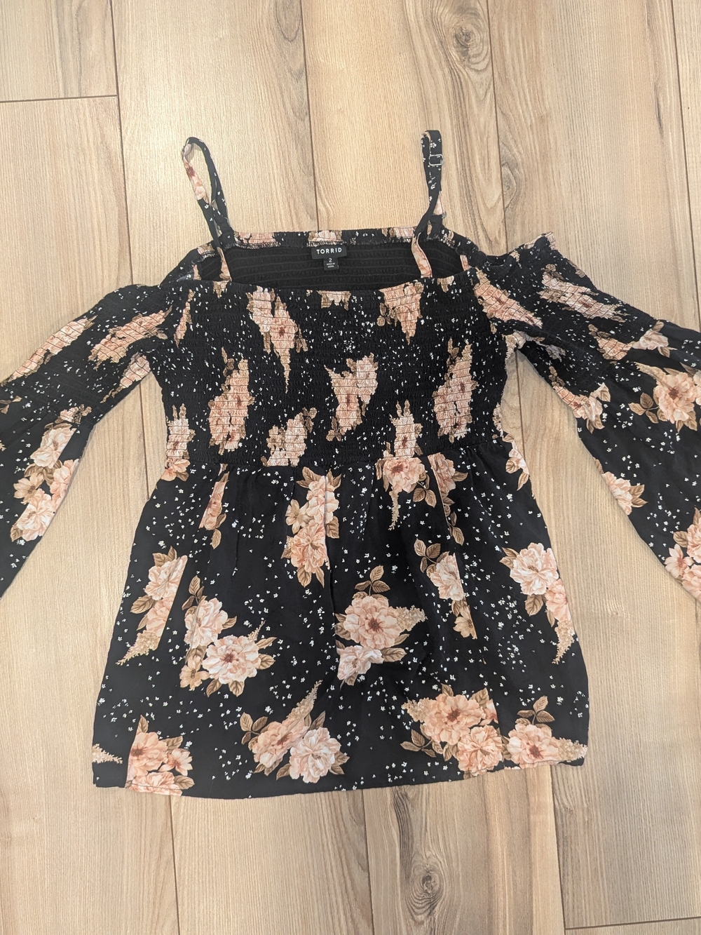TORRID Black Floral Off-Shoulder Smocked Top